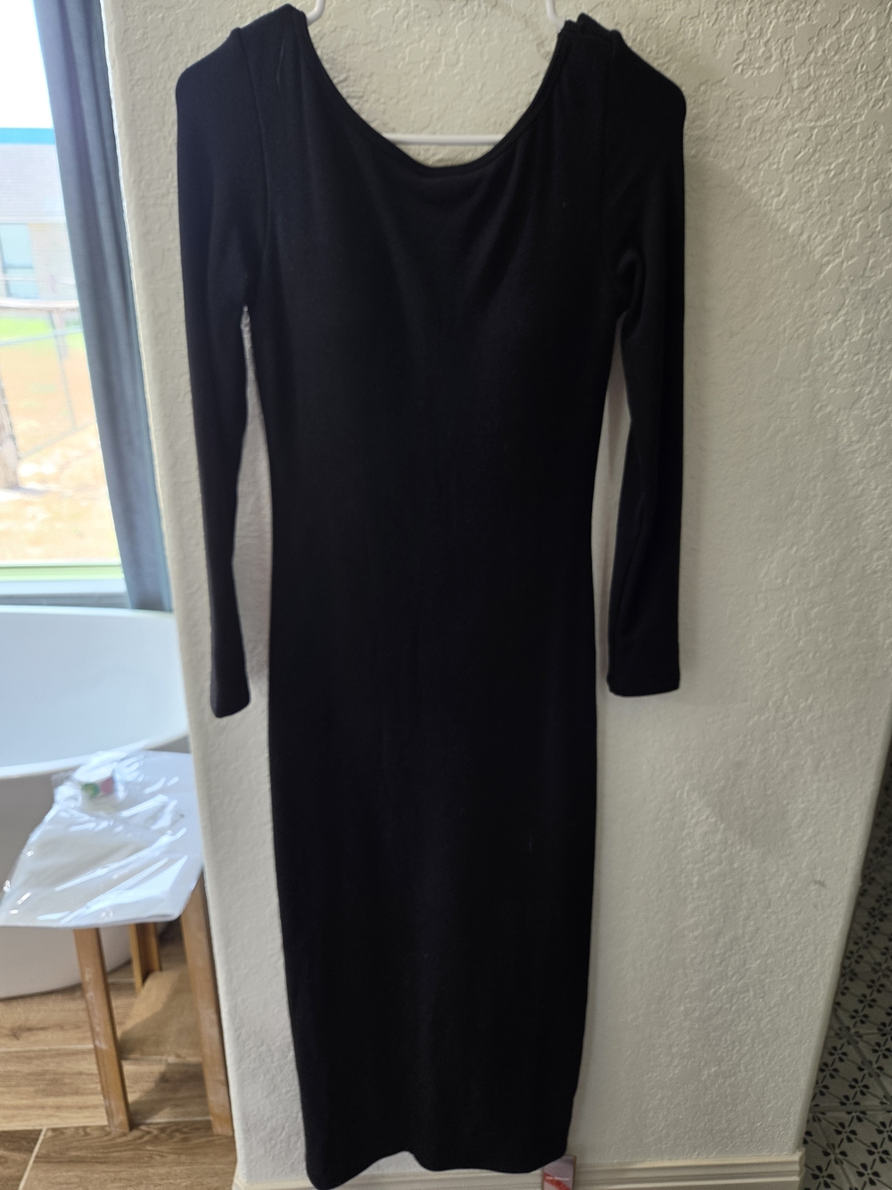 OGL Black Long Sleeve Midi Bodycon Dress Low Back